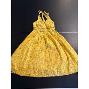 Anthropologie Moulinette Soeurs Halter Dress 4 Yellow Floral Pin Up